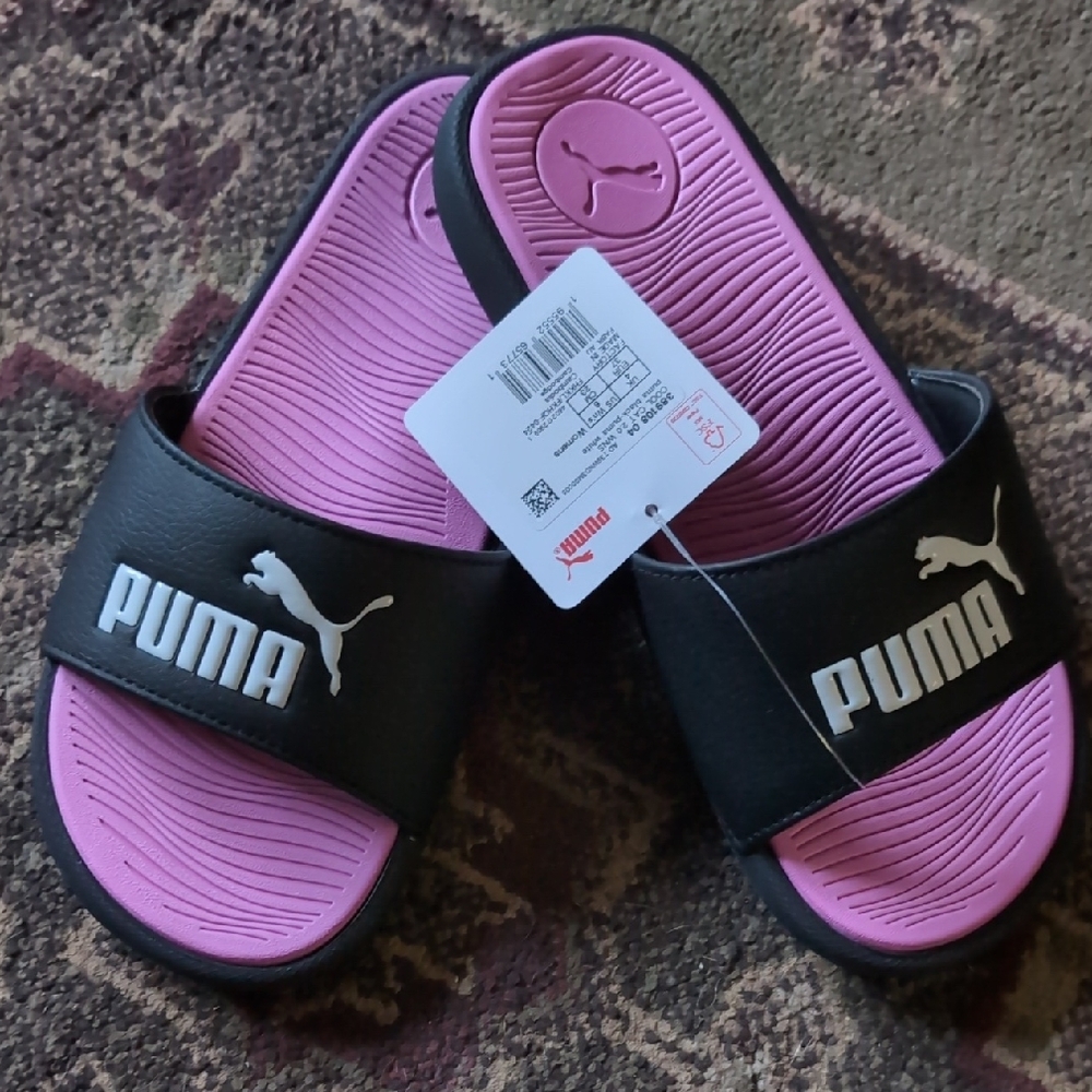 Puma Black and Pink Comfort Slides
